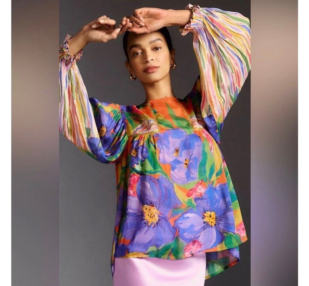 Anthropologie BL-NK Miranda Floral Balloon Sleeve Blouse SP